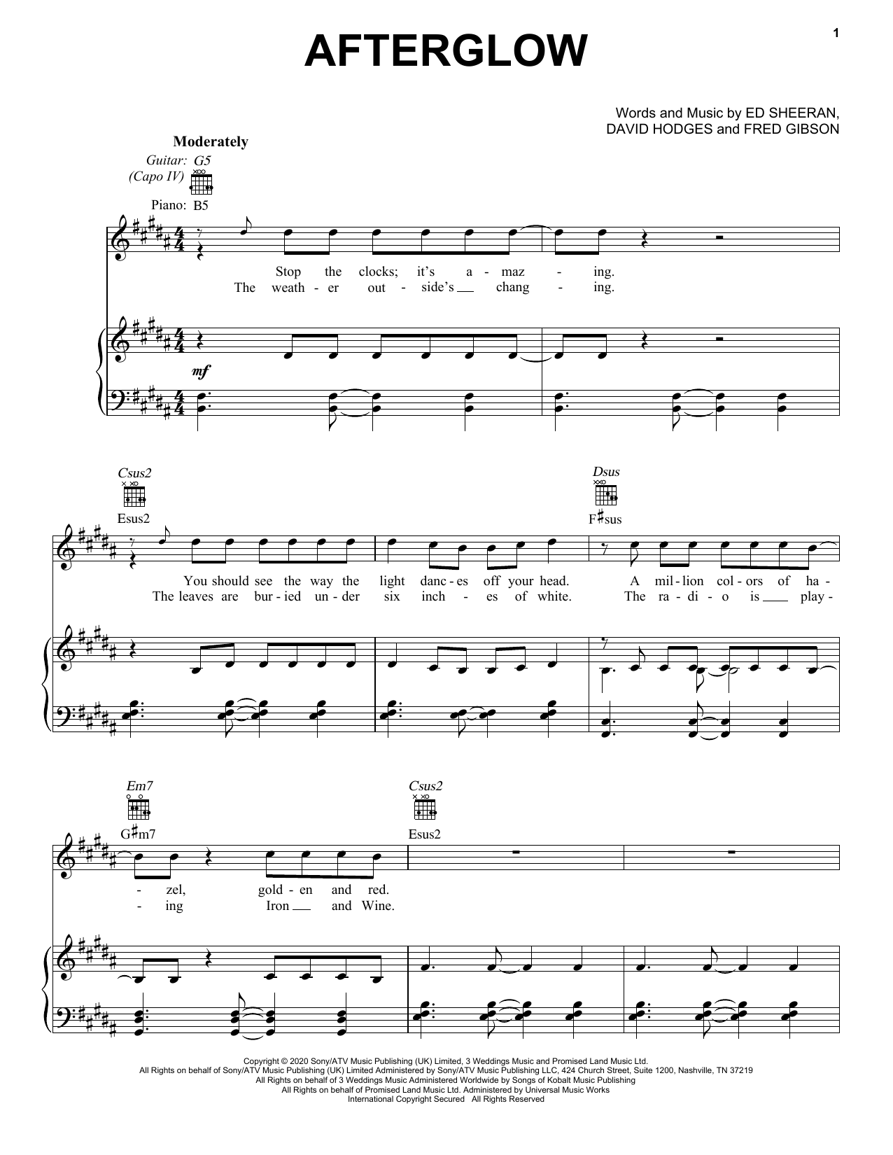 Ed Sheeran Afterglow sheet music notes and chords arranged for Guitar Chords/Lyrics