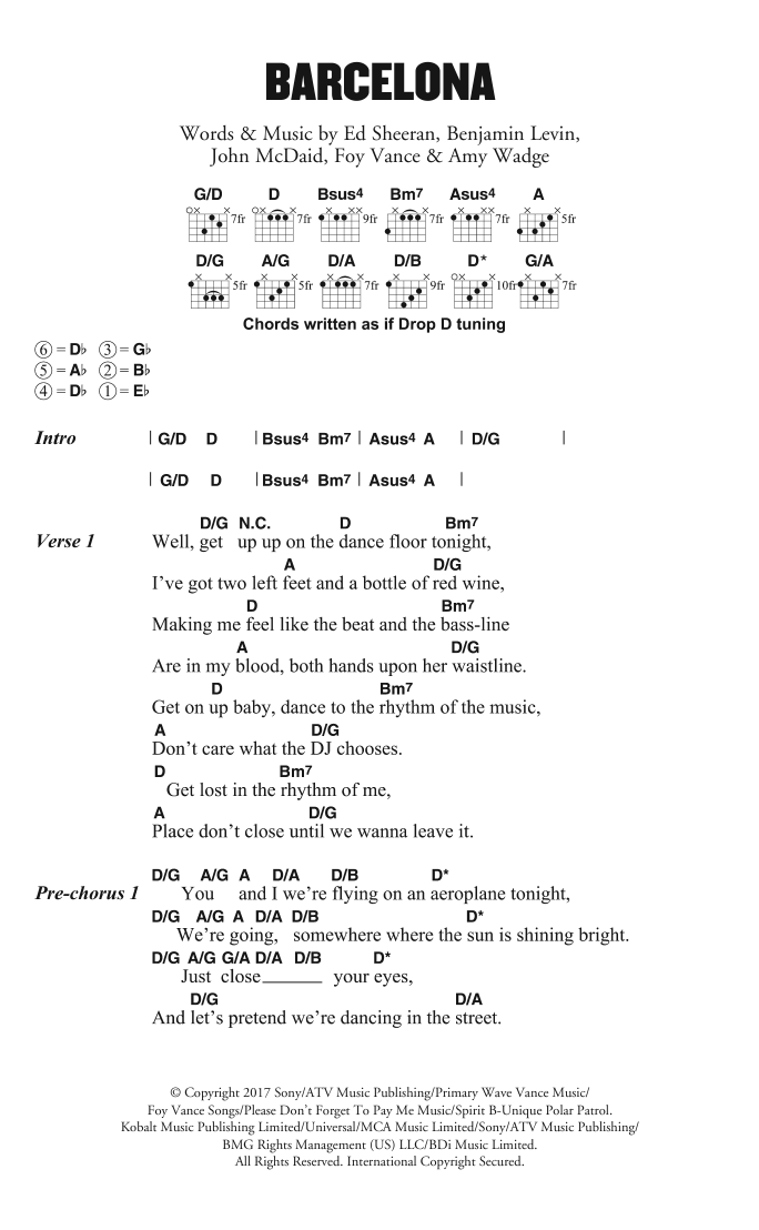 Ed Sheeran Barcelona sheet music notes and chords arranged for Guitar Chords/Lyrics
