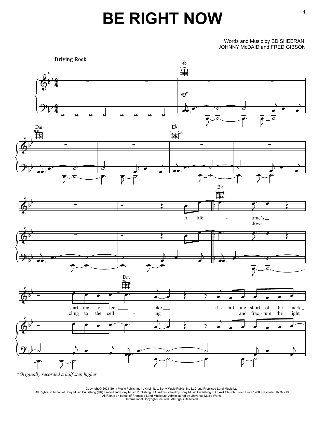 Ed Sheeran Be Right Now sheet music notes and chords arranged for Piano, Vocal & Guitar Chords (Right-Hand Melody)
