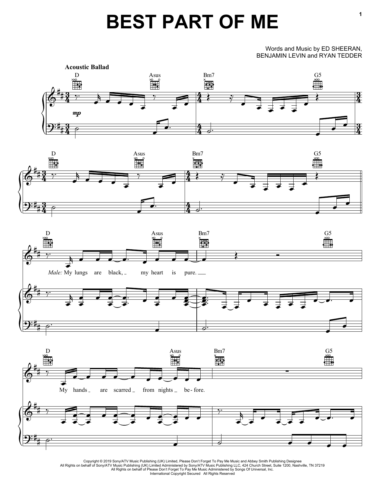 Ed Sheeran Best Part of Me (feat. YEBBA) sheet music notes and chords arranged for Guitar Rhythm Tab
