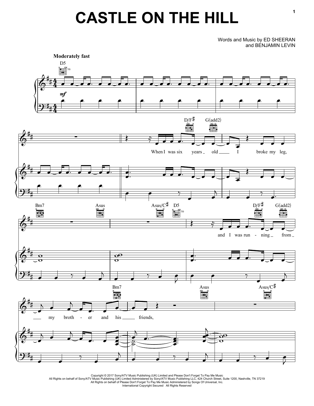 Ed Sheeran Castle On The Hill sheet music notes and chords arranged for Guitar Tab