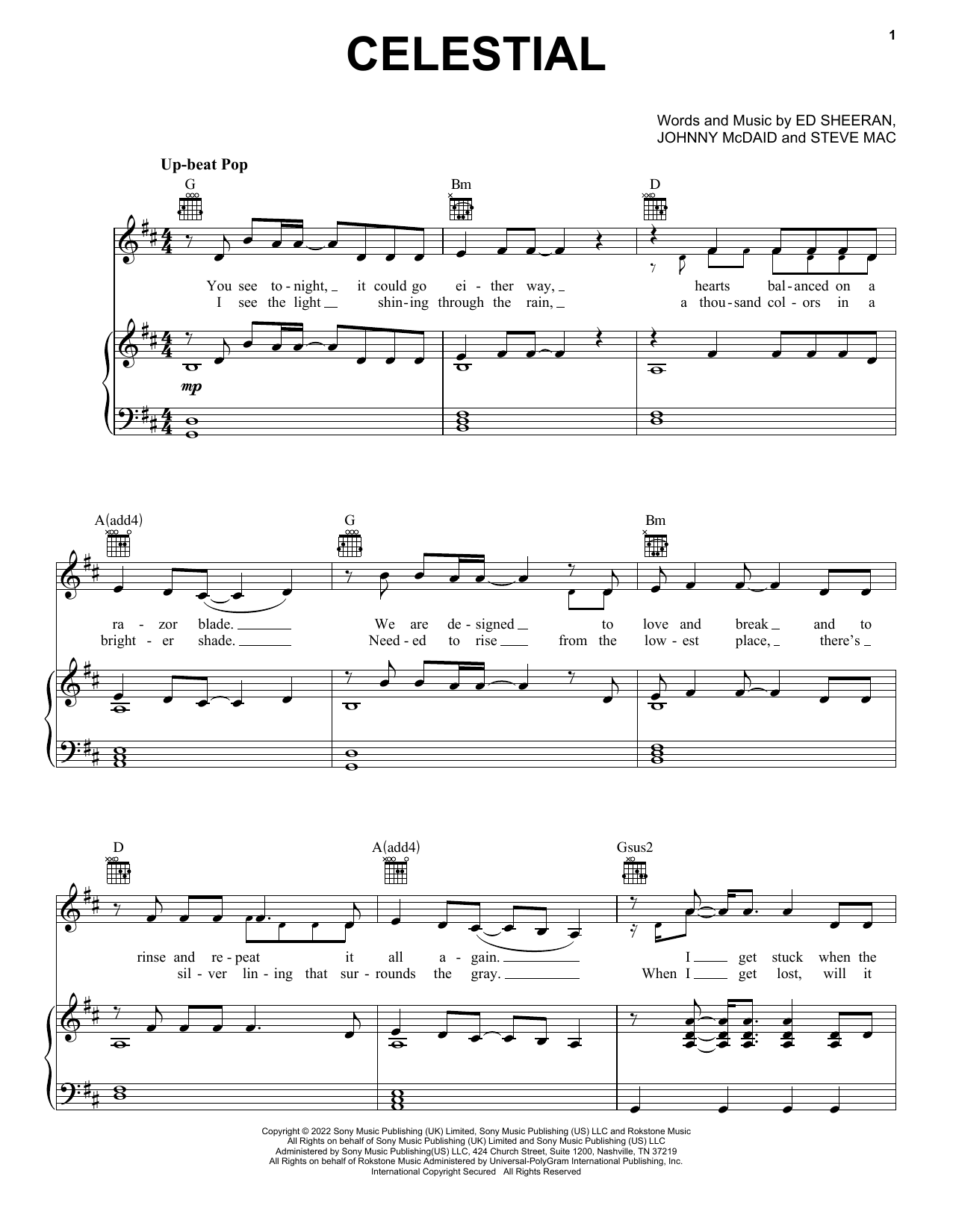 Ed Sheeran Celestial sheet music notes and chords arranged for Easy Guitar Tab