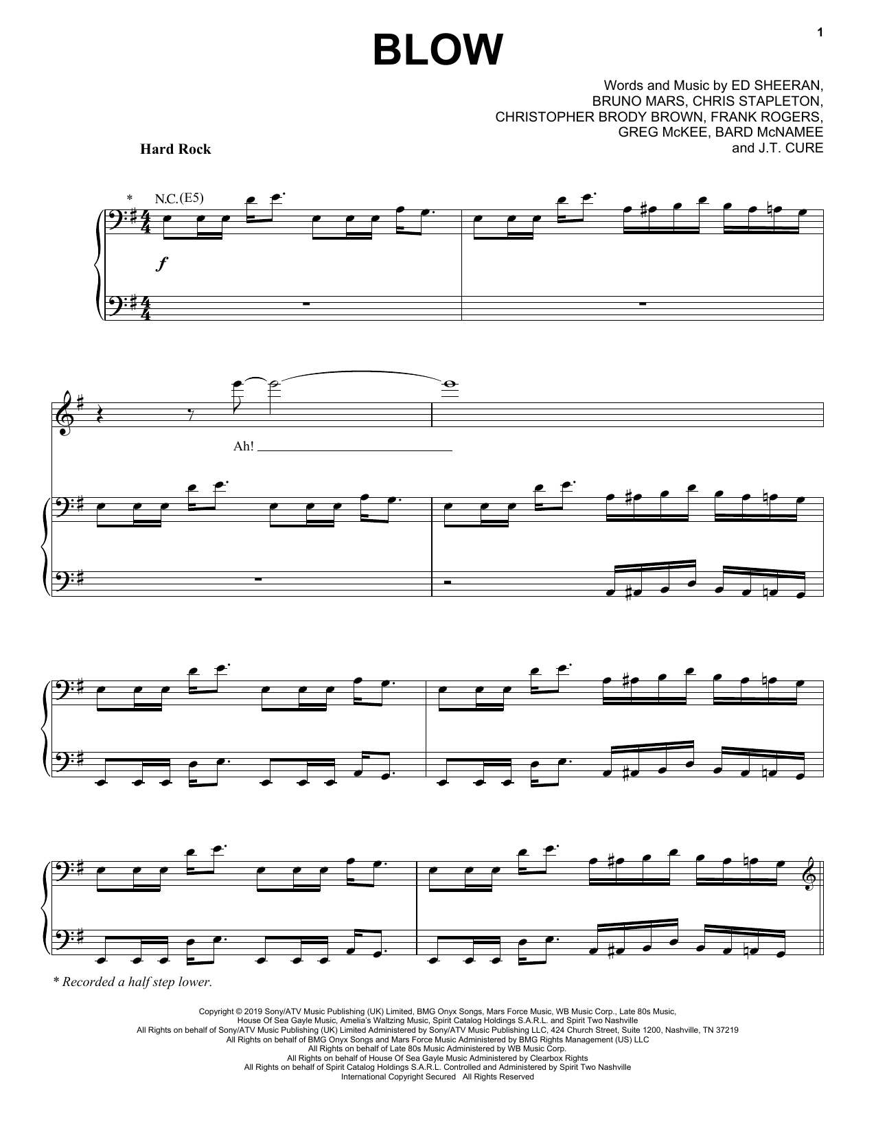 Ed Sheeran, Chris Stapleton & Bruno Mars BLOW sheet music notes and chords arranged for Piano, Vocal & Guitar Chords (Right-Hand Melody)