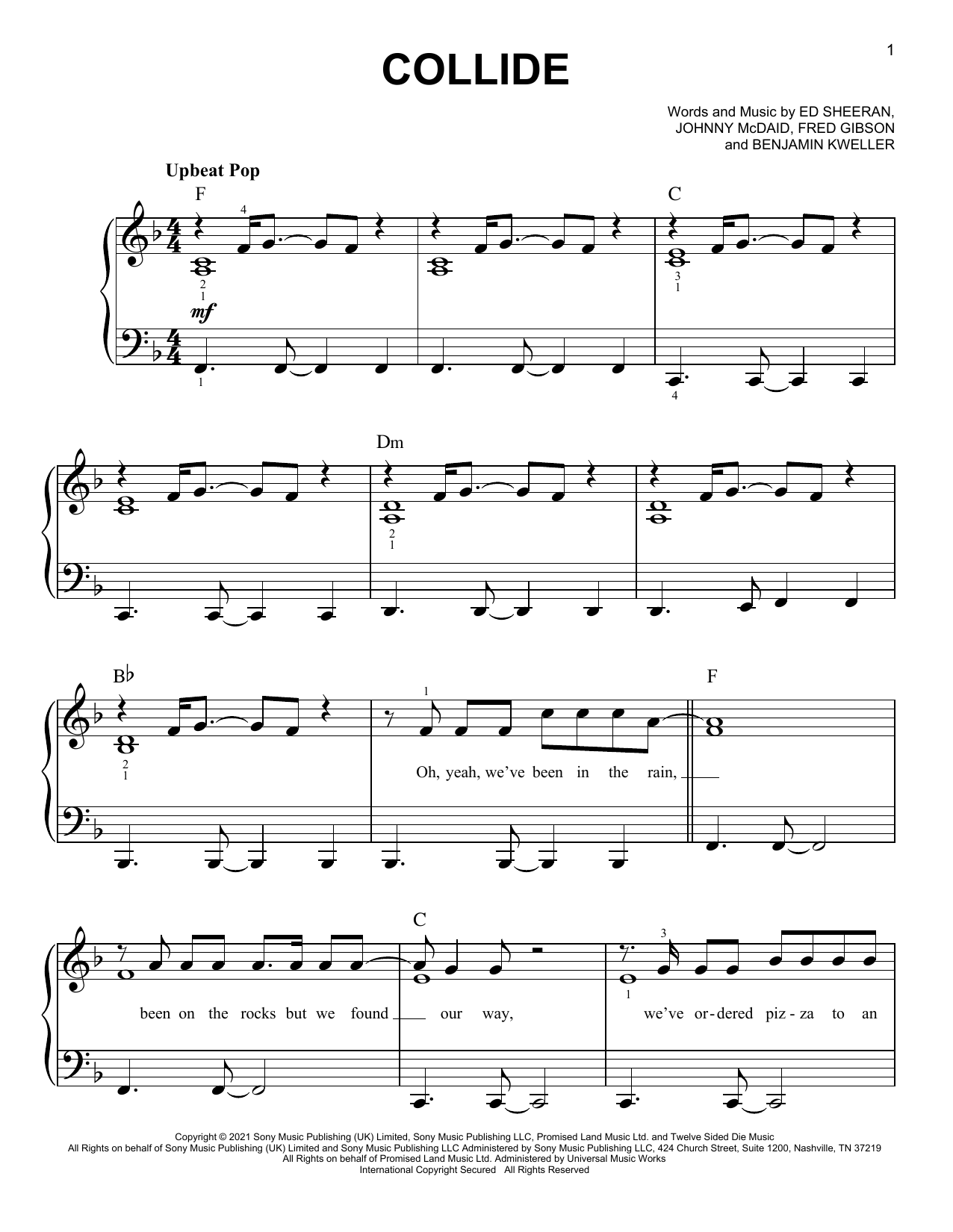 Ed Sheeran Collide sheet music notes and chords arranged for Piano, Vocal & Guitar Chords (Right-Hand Melody)