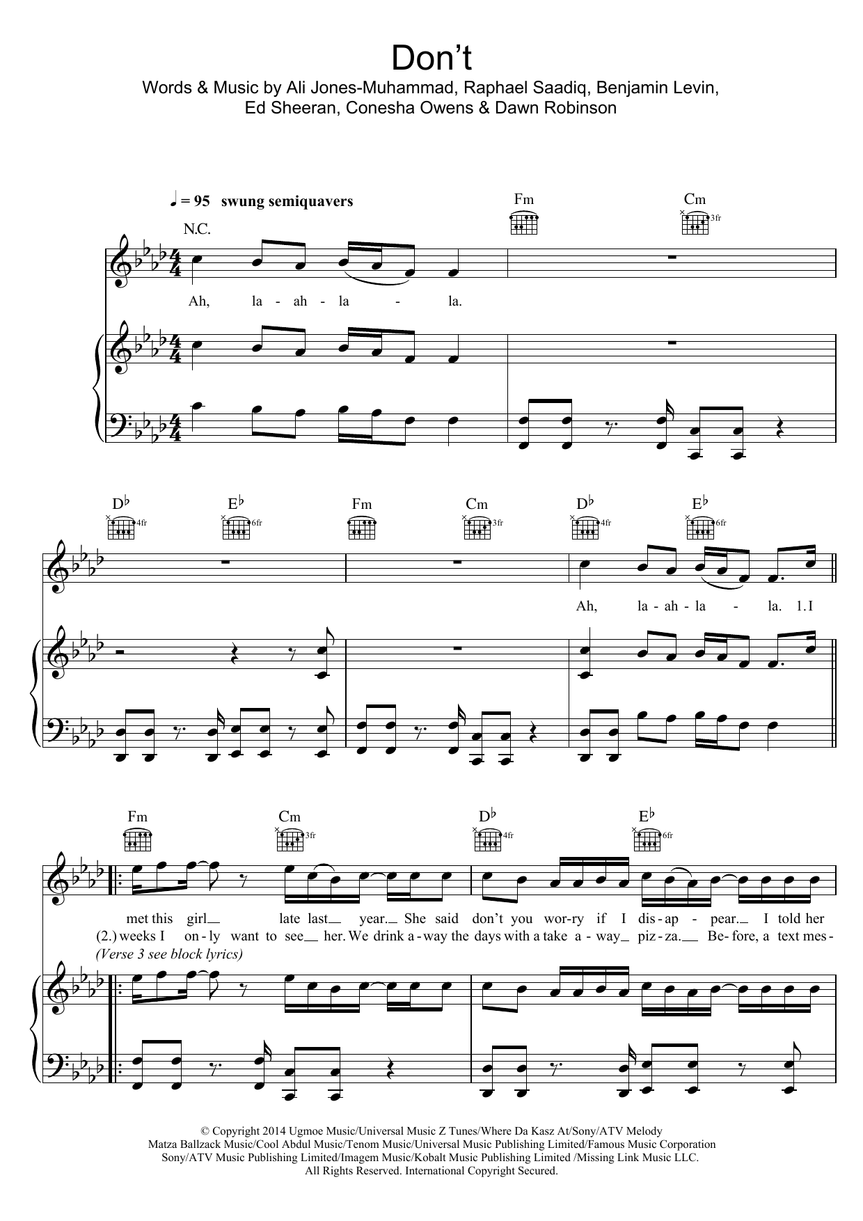 Ed Sheeran Don't sheet music notes and chords arranged for Easy Piano