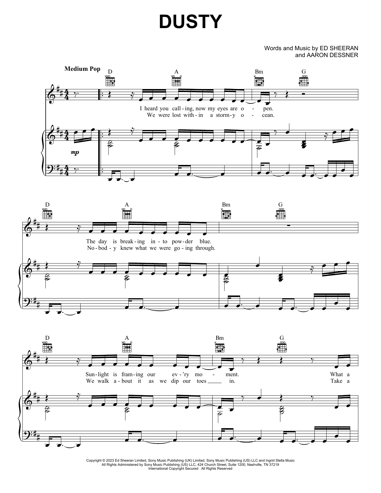 Ed Sheeran Dusty sheet music notes and chords arranged for Piano, Vocal & Guitar Chords (Right-Hand Melody)