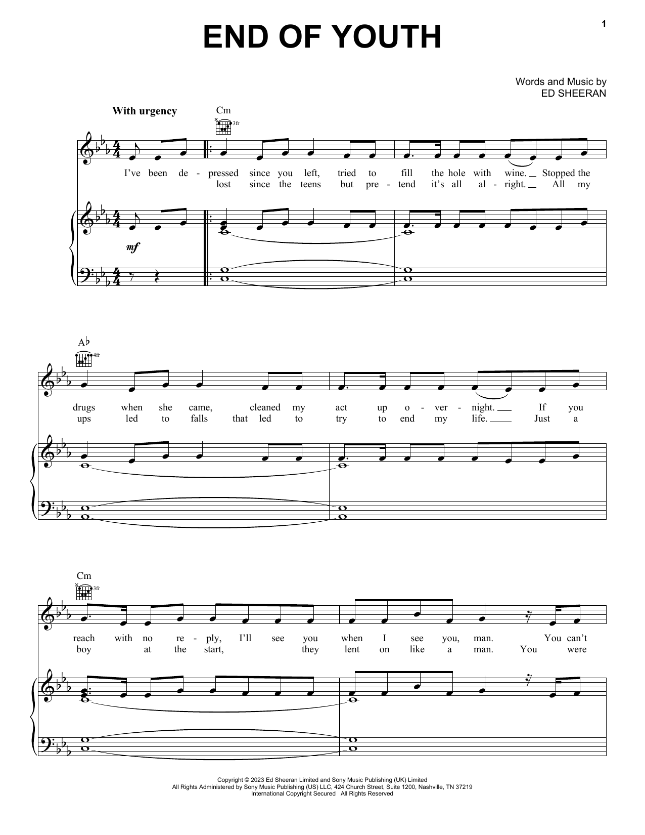 Ed Sheeran End Of Youth sheet music notes and chords arranged for Piano, Vocal & Guitar Chords (Right-Hand Melody)