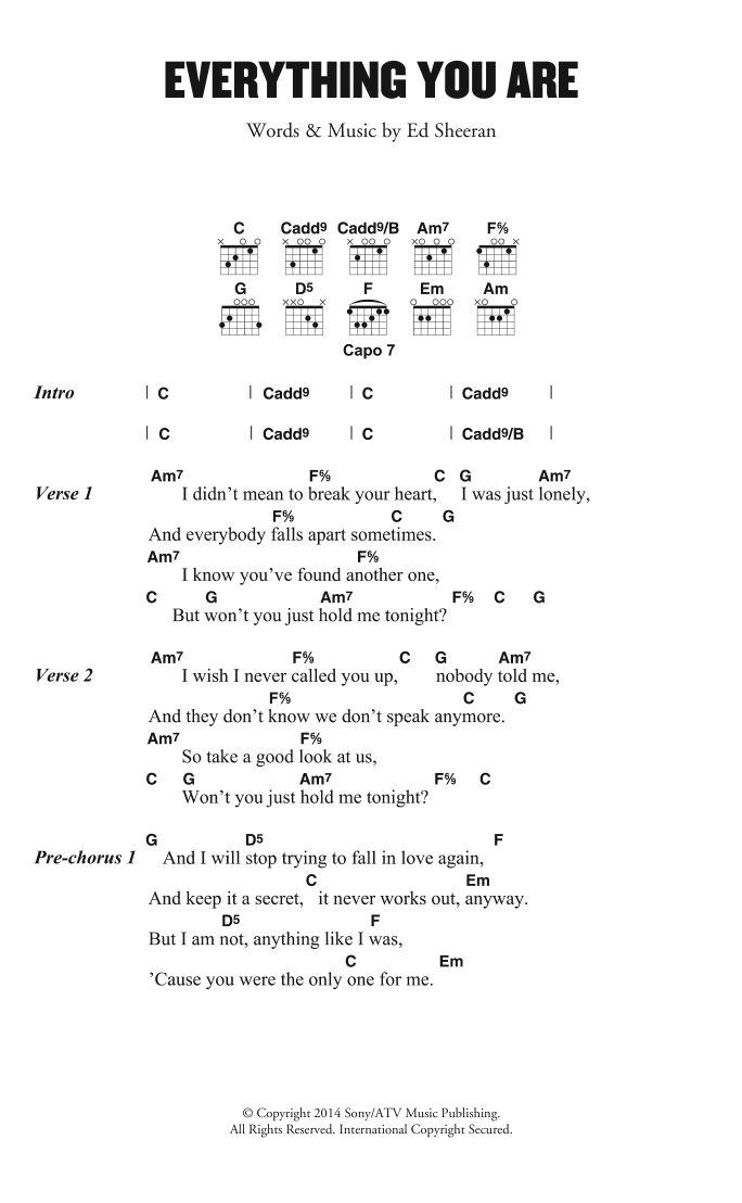 Ed Sheeran Everything You Are sheet music notes and chords arranged for Guitar Chords/Lyrics