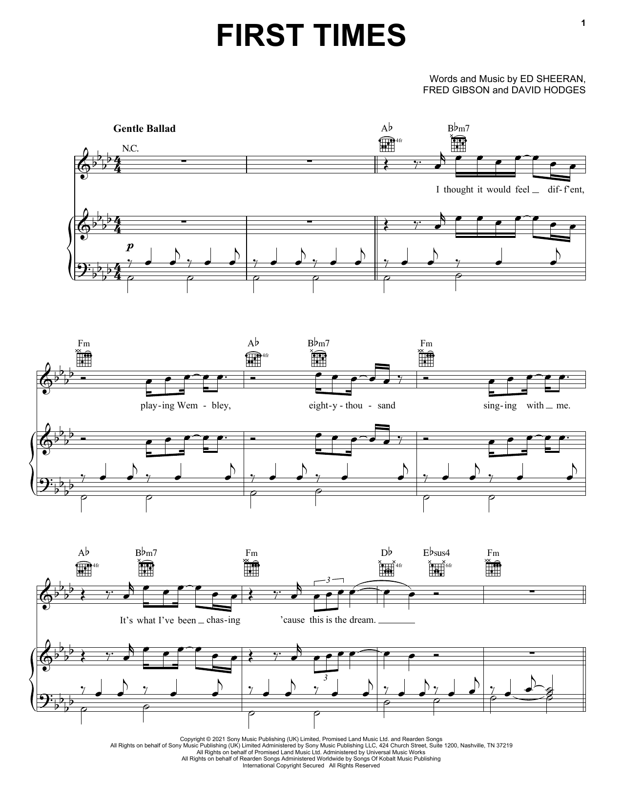 Ed Sheeran First Times sheet music notes and chords arranged for Easy Piano