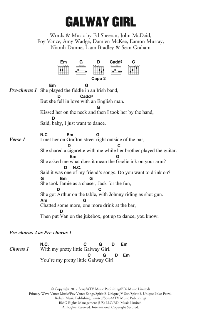 Ed Sheeran Galway Girl sheet music notes and chords arranged for Easy Piano