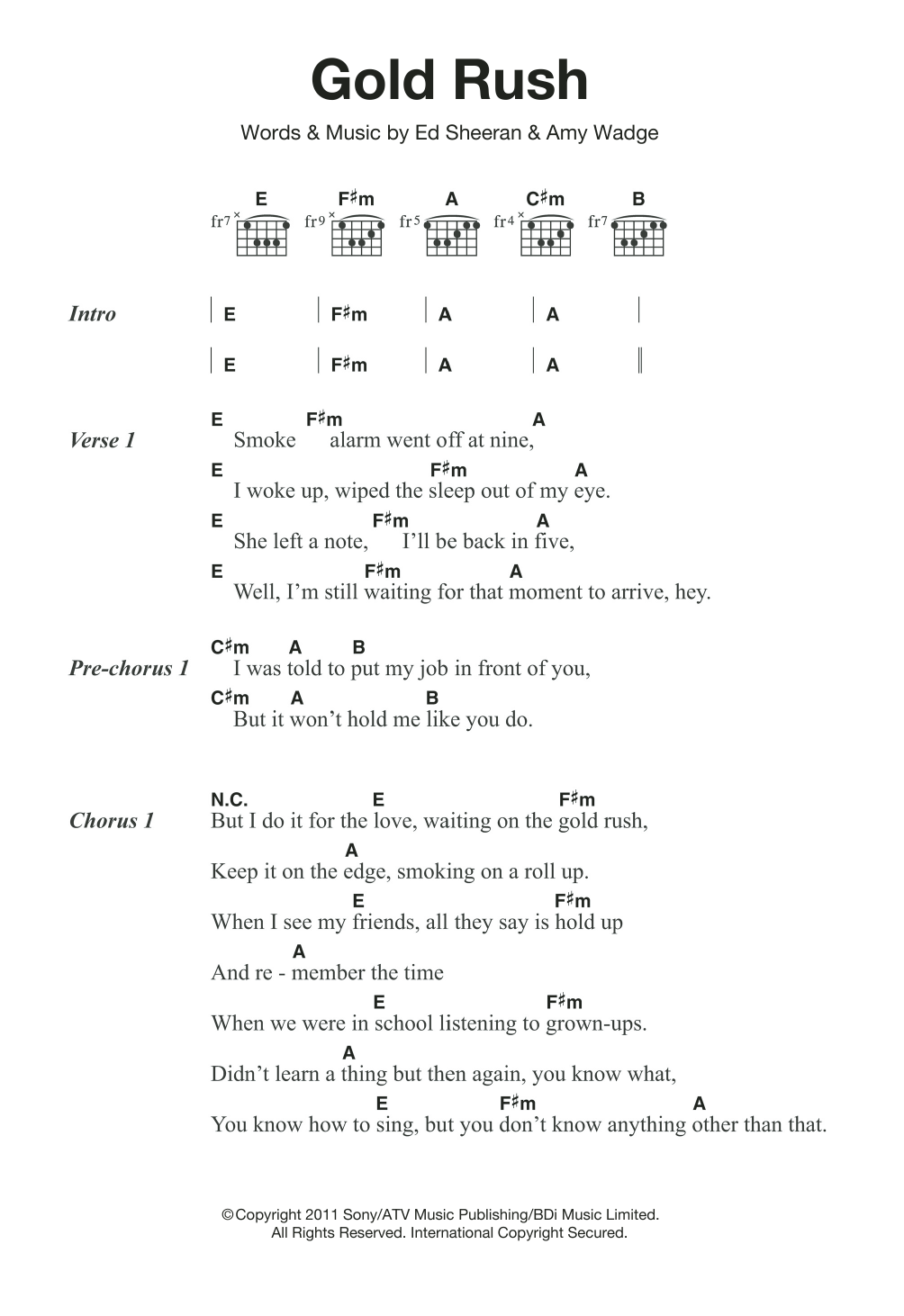 Ed Sheeran Gold Rush sheet music notes and chords arranged for Ukulele