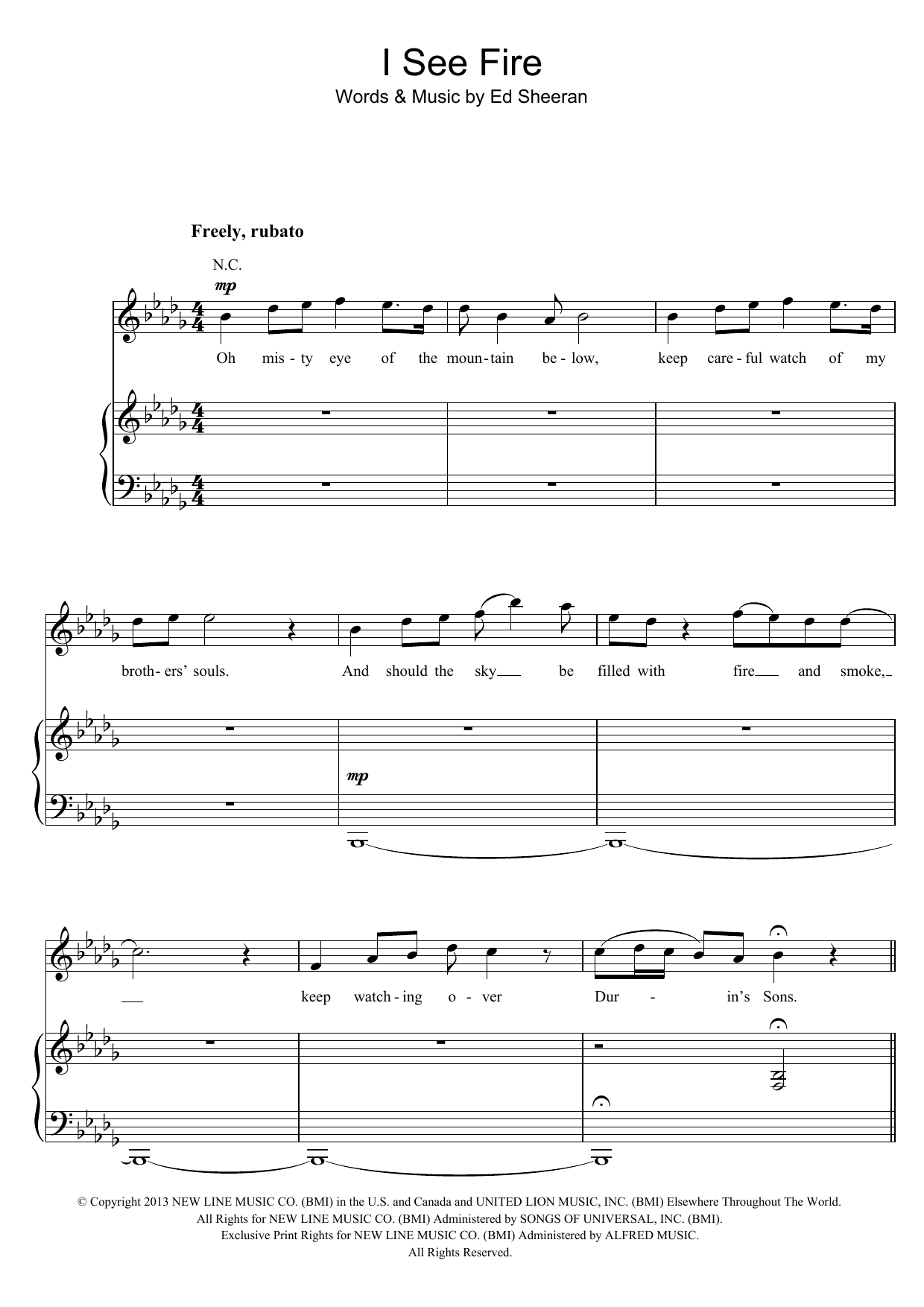 Ed Sheeran I See Fire (from The Hobbit) sheet music notes and chords arranged for Guitar Tab