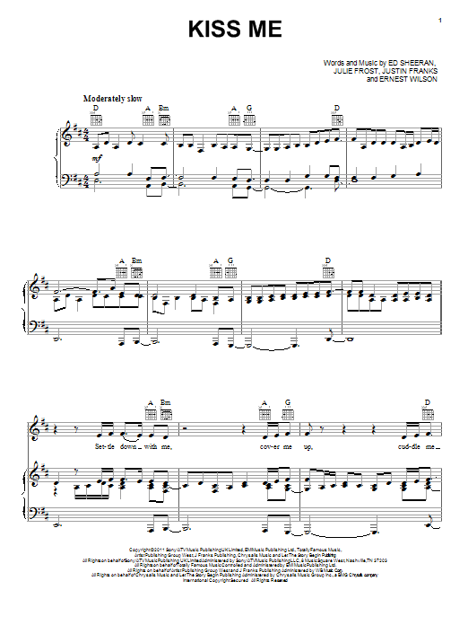 Ed Sheeran Kiss Me sheet music notes and chords arranged for Piano, Vocal & Guitar Chords