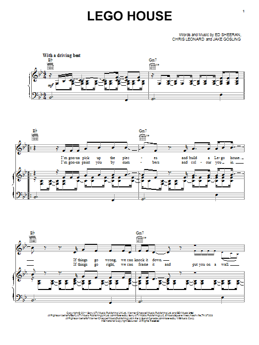 Ed Sheeran Lego House sheet music notes and chords arranged for Piano Chords/Lyrics
