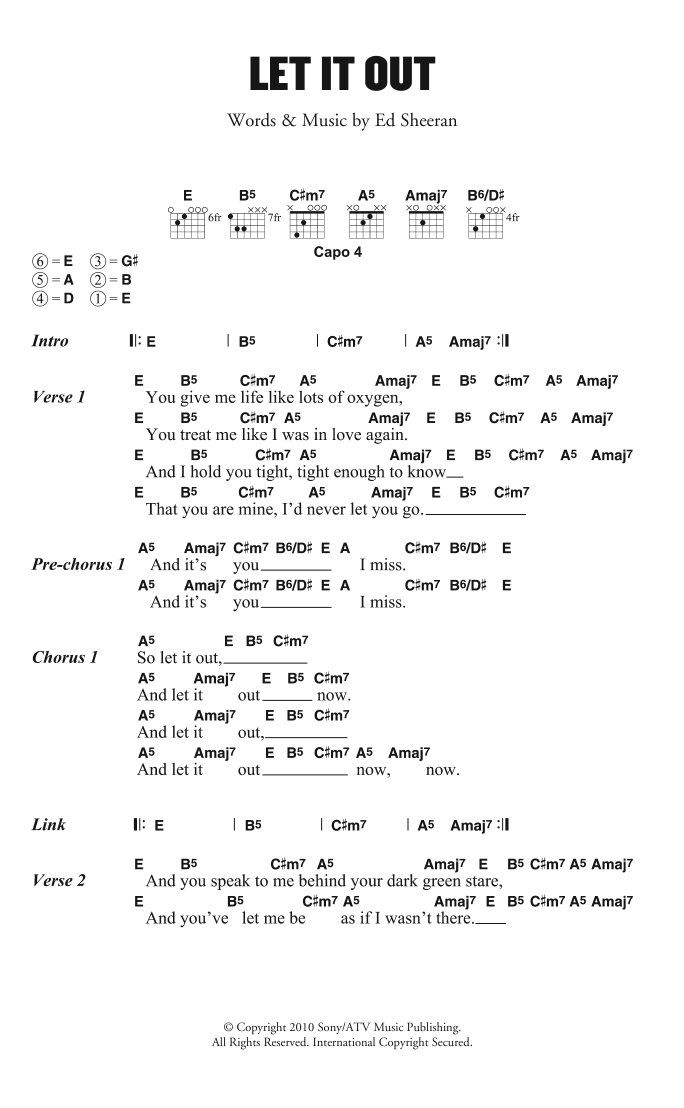 Ed Sheeran Let It Out sheet music notes and chords arranged for Guitar Chords/Lyrics
