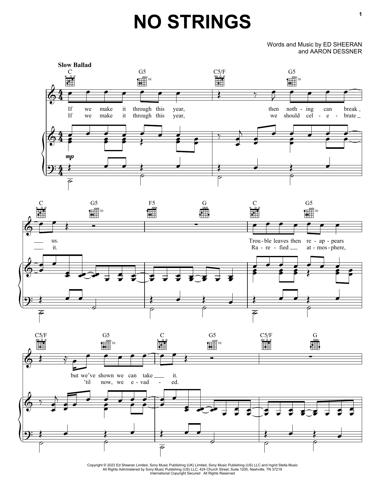 Ed Sheeran No Strings sheet music notes and chords arranged for Piano, Vocal & Guitar Chords (Right-Hand Melody)