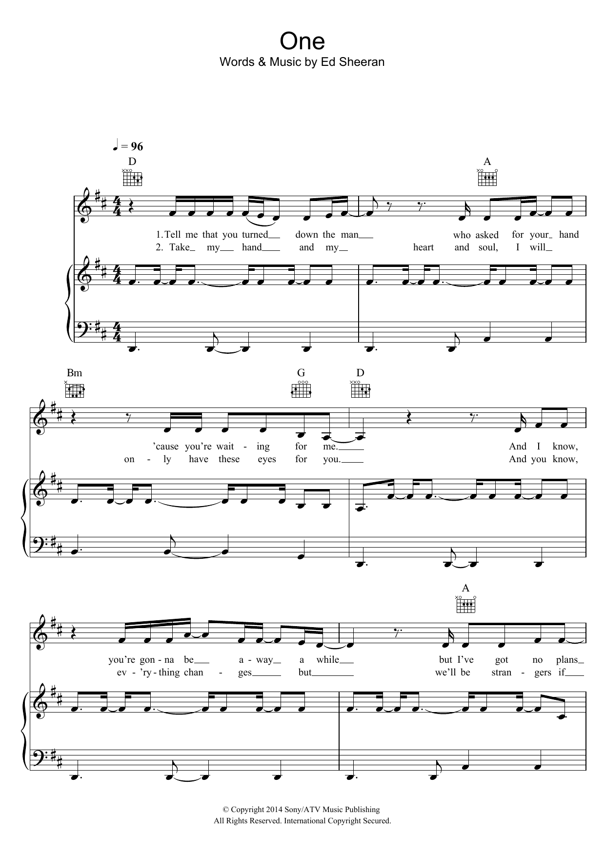 Ed Sheeran One sheet music notes and chords arranged for Really Easy Piano