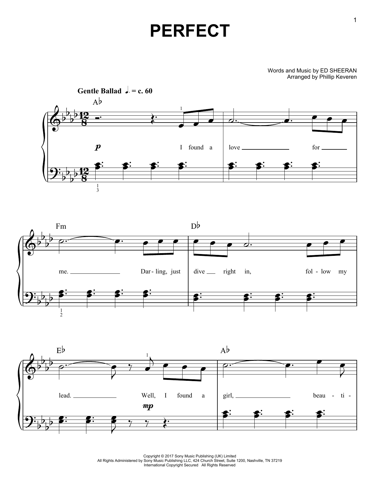 Ed Sheeran Perfect (arr. Phillip Keveren) sheet music notes and chords arranged for Piano Solo