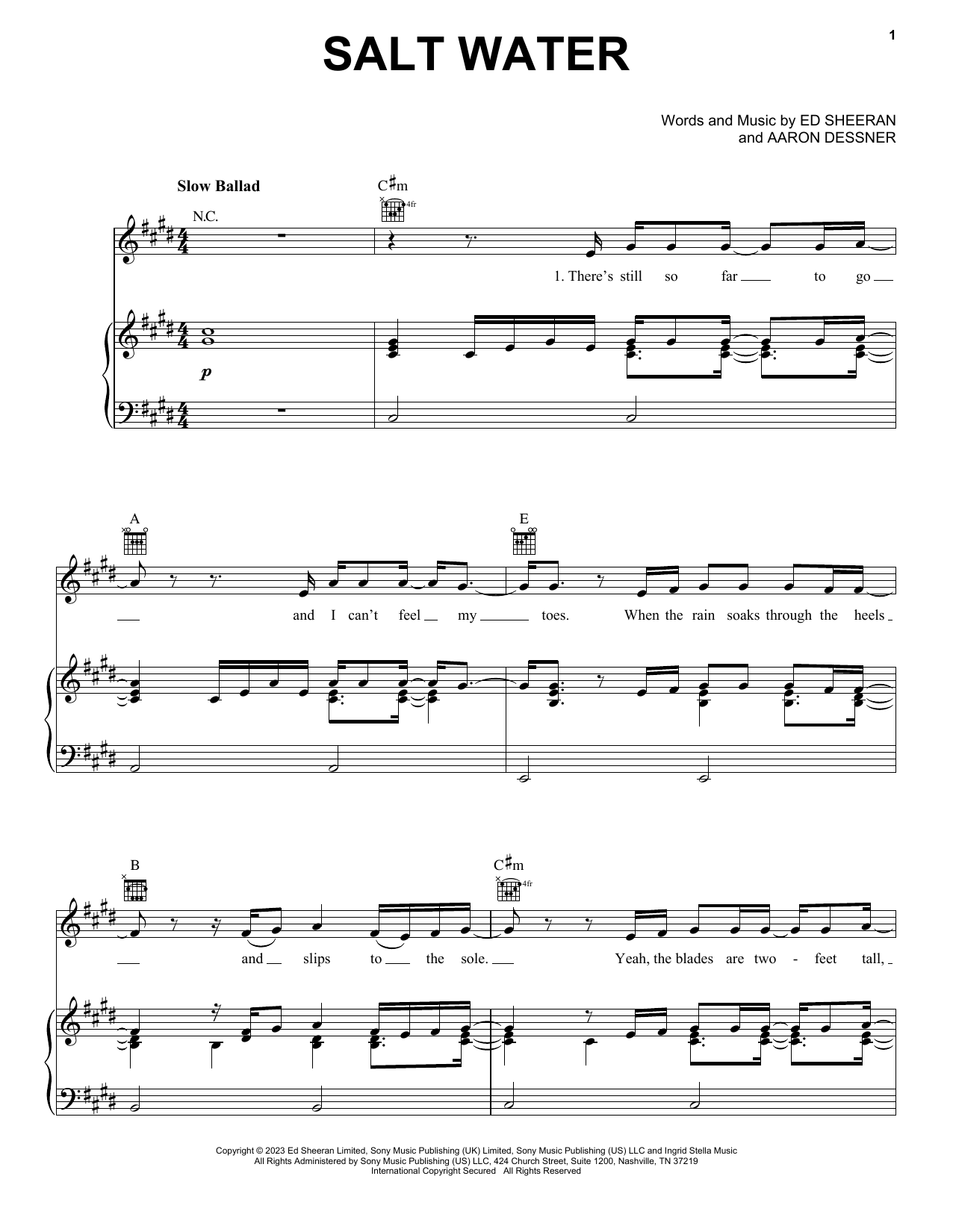 Ed Sheeran Salt Water sheet music notes and chords arranged for Piano, Vocal & Guitar Chords (Right-Hand Melody)