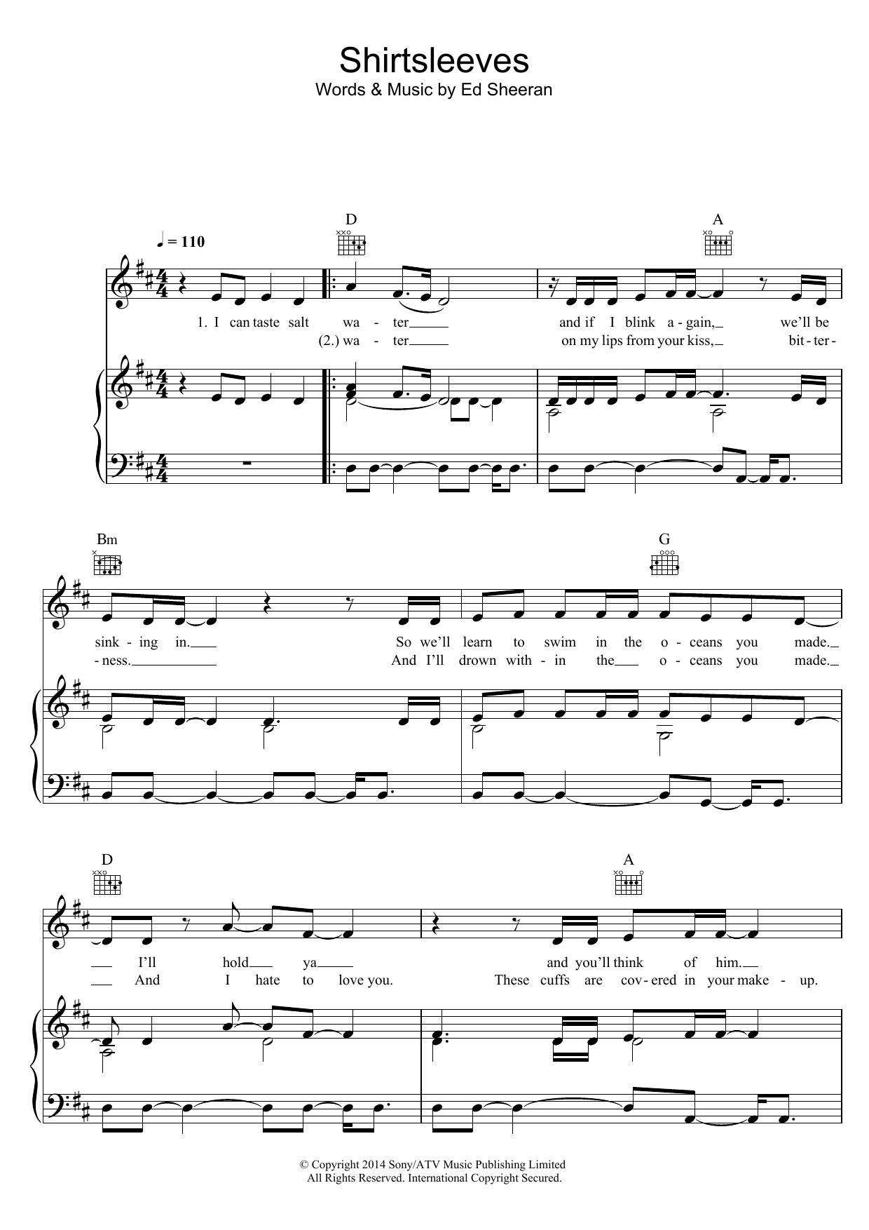 Ed Sheeran Shirtsleeves sheet music notes and chords arranged for Piano, Vocal & Guitar Chords