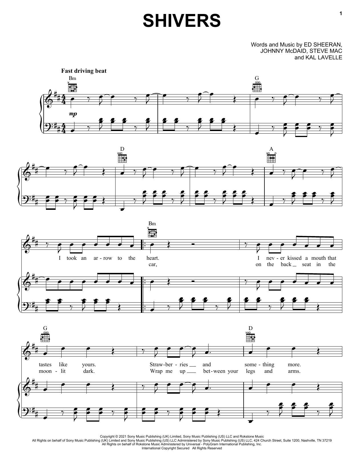 Ed Sheeran Shivers sheet music notes and chords arranged for Easy Guitar Tab