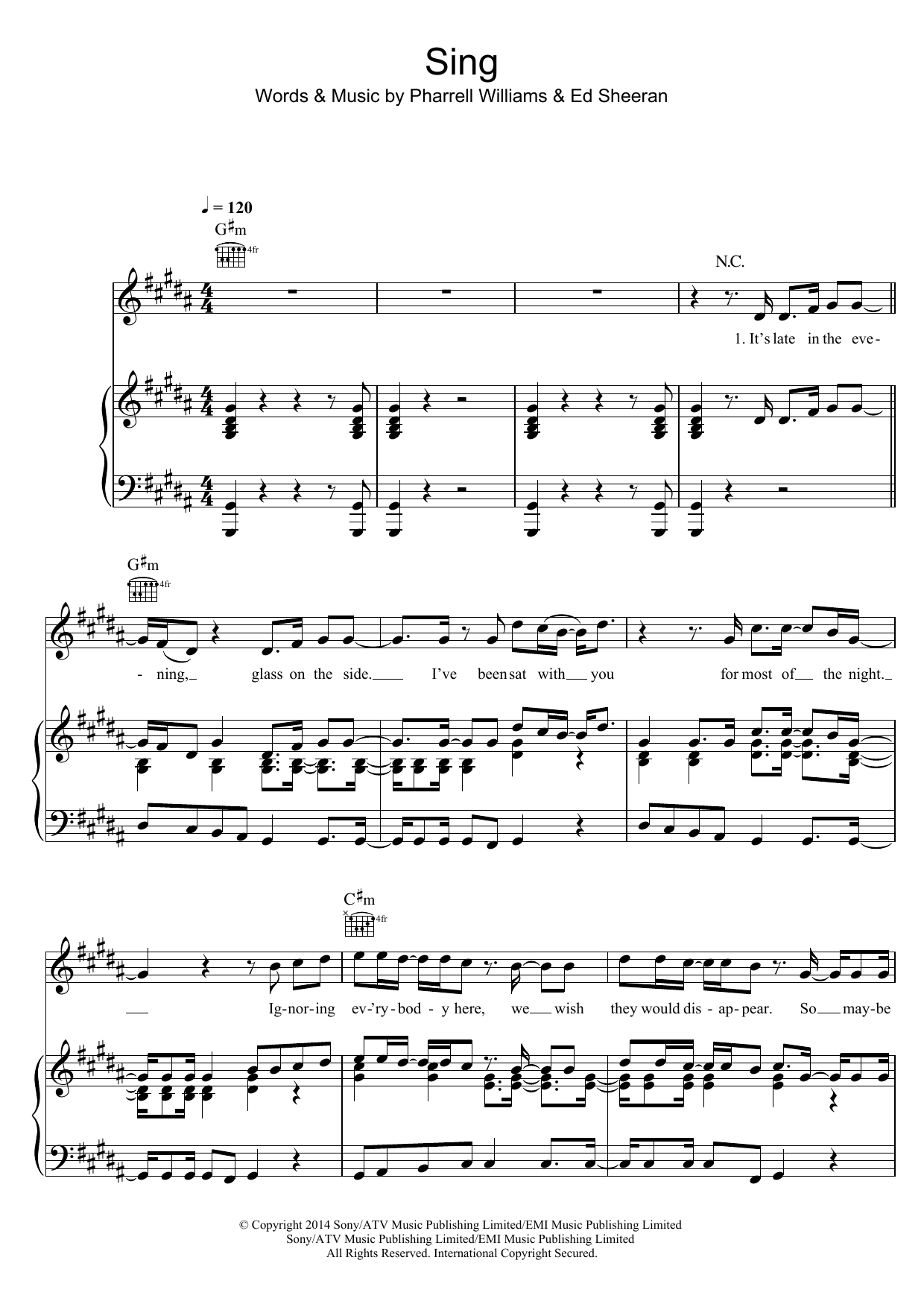 Ed Sheeran Sing sheet music notes and chords arranged for Easy Piano