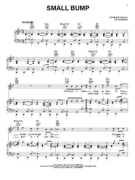 Ed Sheeran Small Bump sheet music notes and chords arranged for Piano, Vocal & Guitar Chords