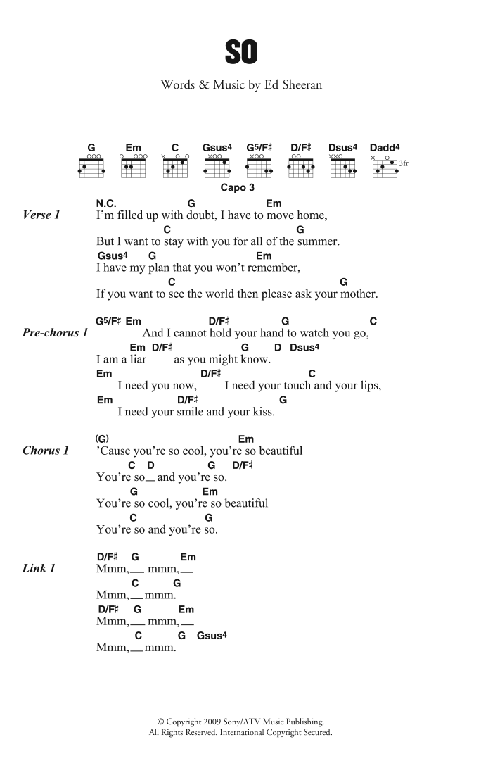 Ed Sheeran So sheet music notes and chords arranged for Guitar Chords/Lyrics