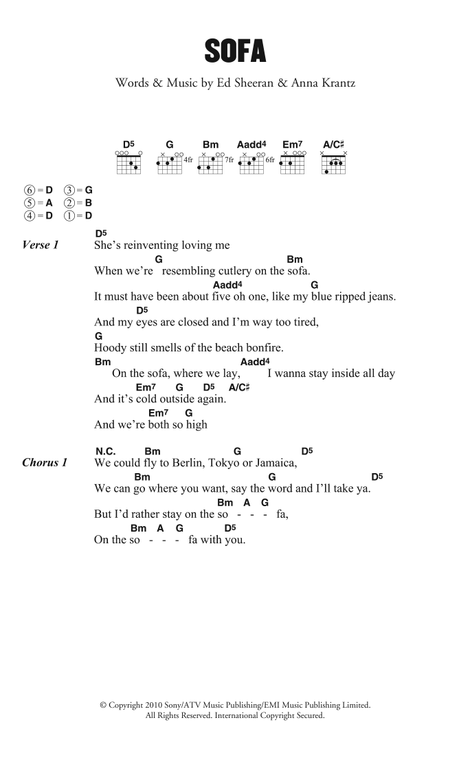 Ed Sheeran Sofa sheet music notes and chords arranged for Guitar Chords/Lyrics