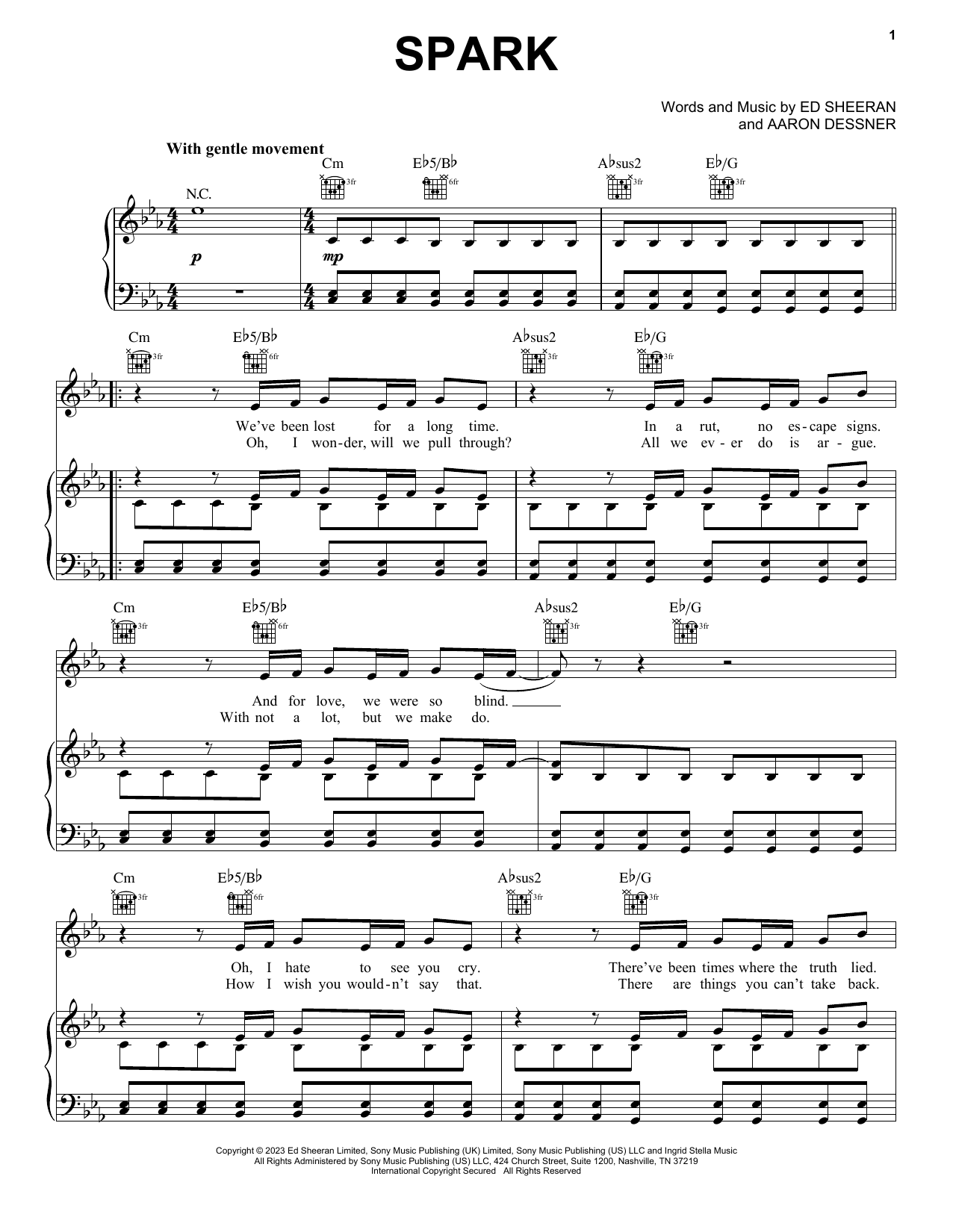Ed Sheeran Spark sheet music notes and chords arranged for Piano, Vocal & Guitar Chords (Right-Hand Melody)