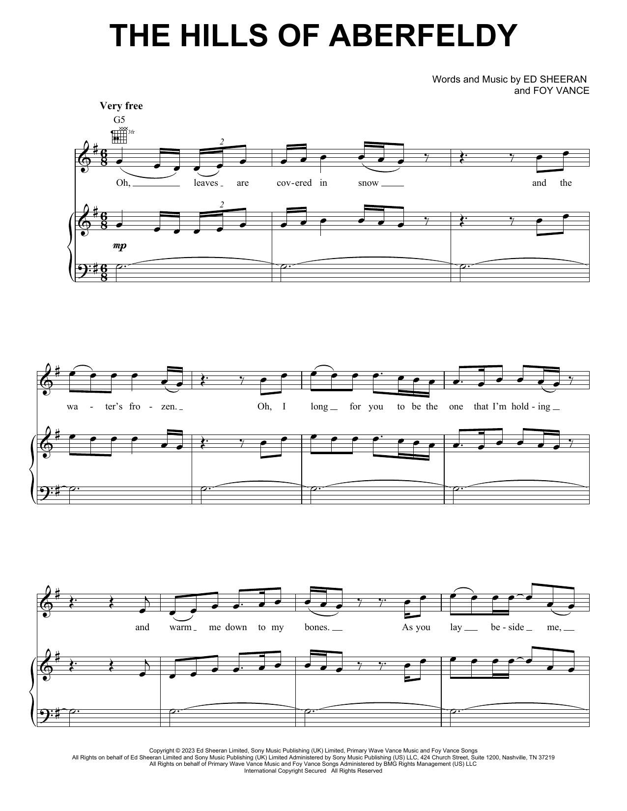 Ed Sheeran The Hills Of Aberfeldy sheet music notes and chords arranged for Piano, Vocal & Guitar Chords (Right-Hand Melody)