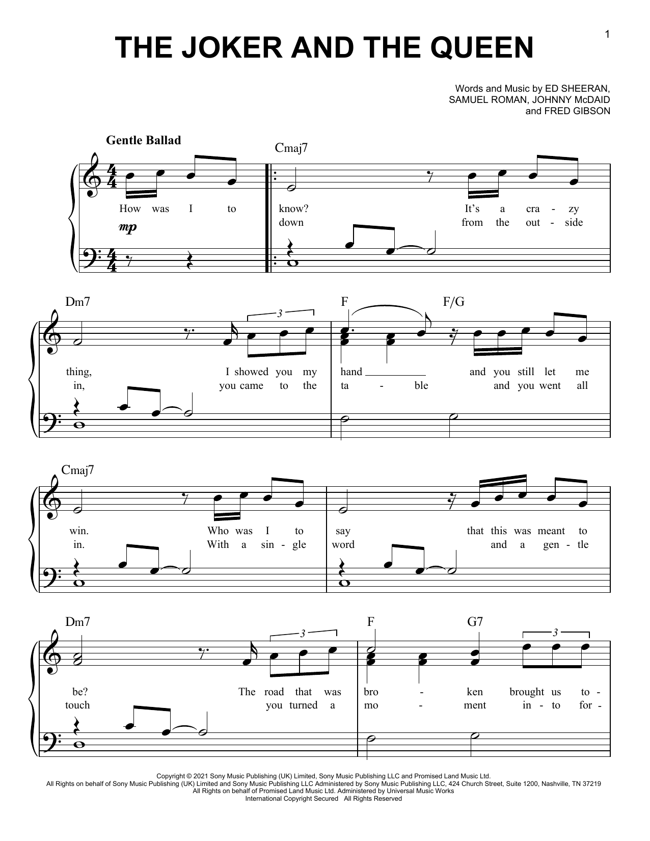Ed Sheeran The Joker And The Queen sheet music notes and chords arranged for Piano, Vocal & Guitar Chords (Right-Hand Melody)