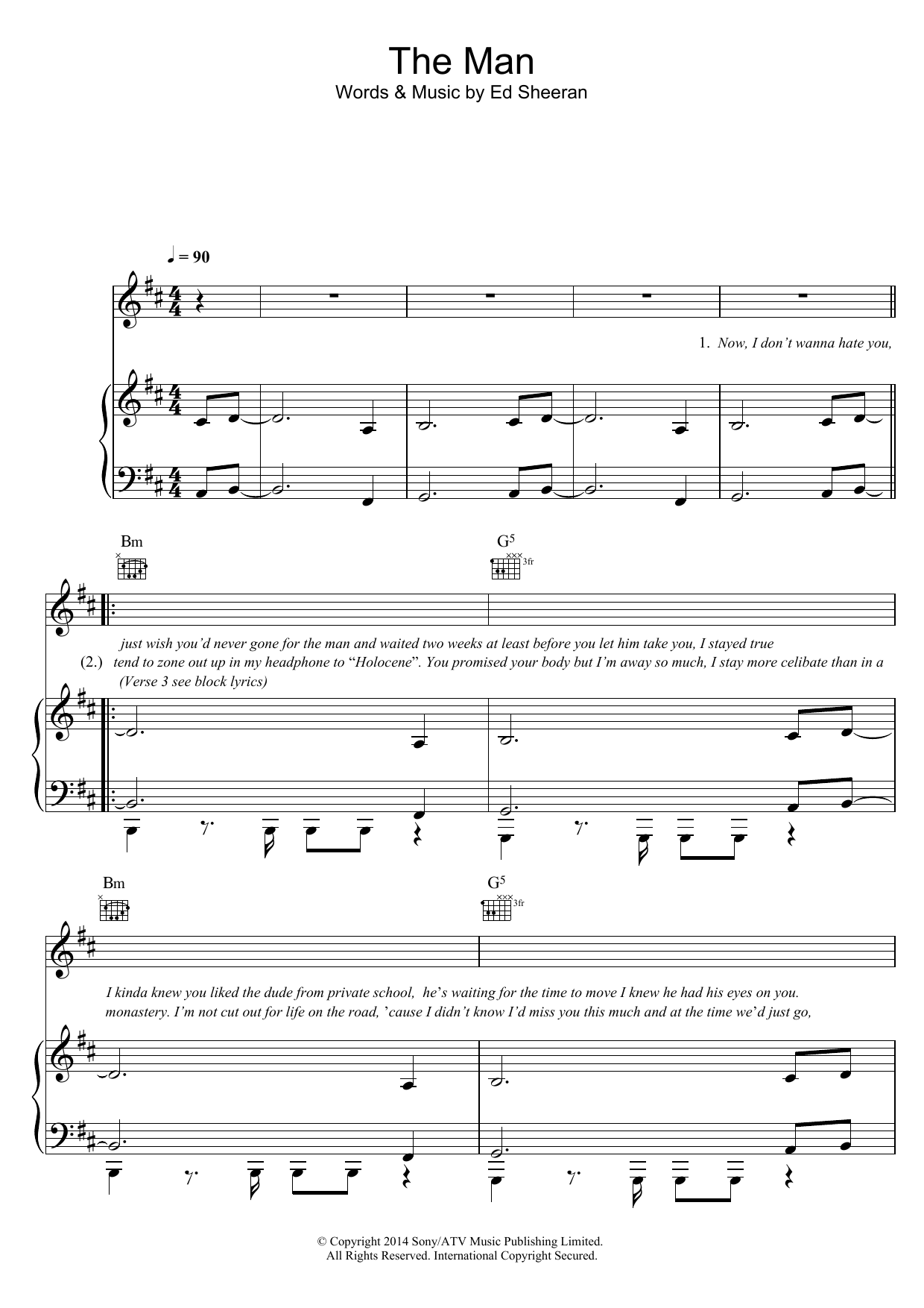 Ed Sheeran The Man sheet music notes and chords arranged for Piano, Vocal & Guitar Chords (Right-Hand Melody)