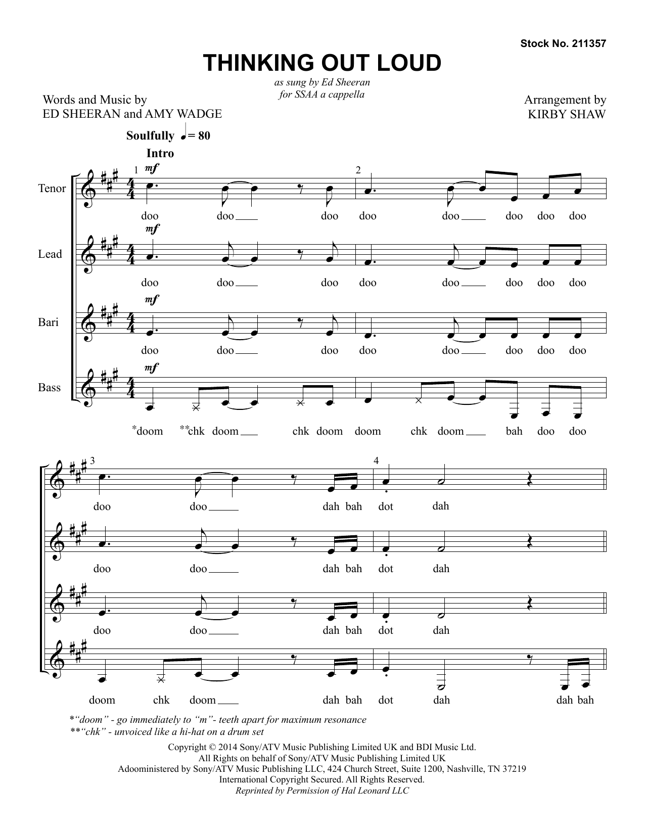 Ed Sheeran Thinking Out Loud (arr. Kirby Shaw) sheet music notes and chords arranged for SSAA Choir
