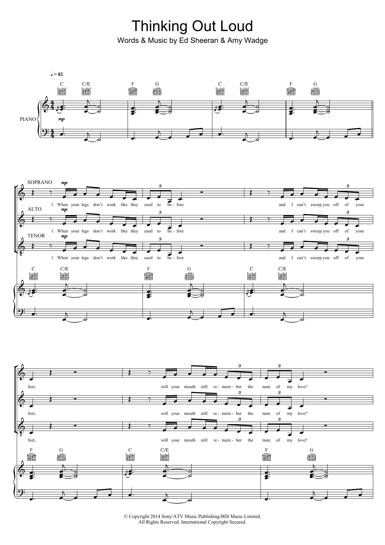 Ed Sheeran Thinking Out Loud (arr. Mark De-Lisser) sheet music notes and chords arranged for Piano, Vocal & Guitar Chords