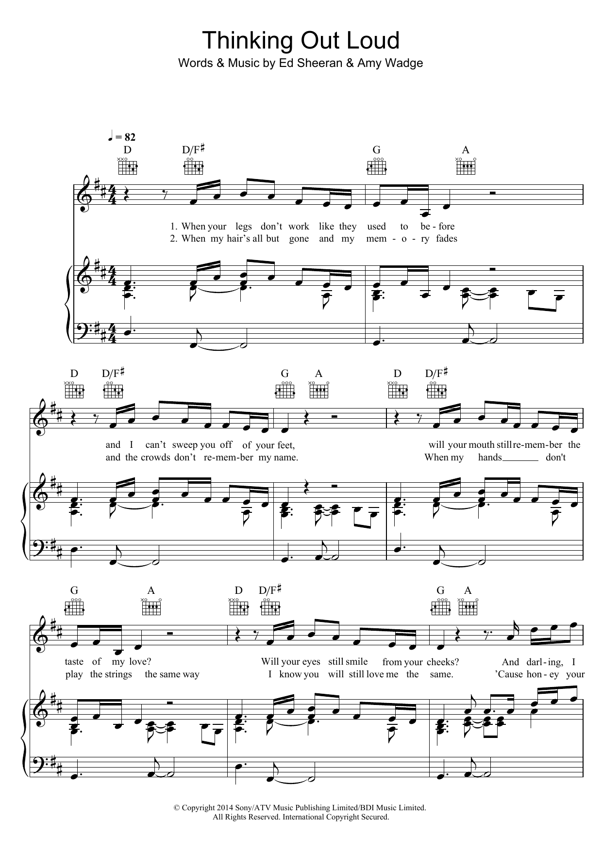 Ed Sheeran Thinking Out Loud sheet music notes and chords arranged for Piano, Vocal & Guitar Chords (Right-Hand Melody)