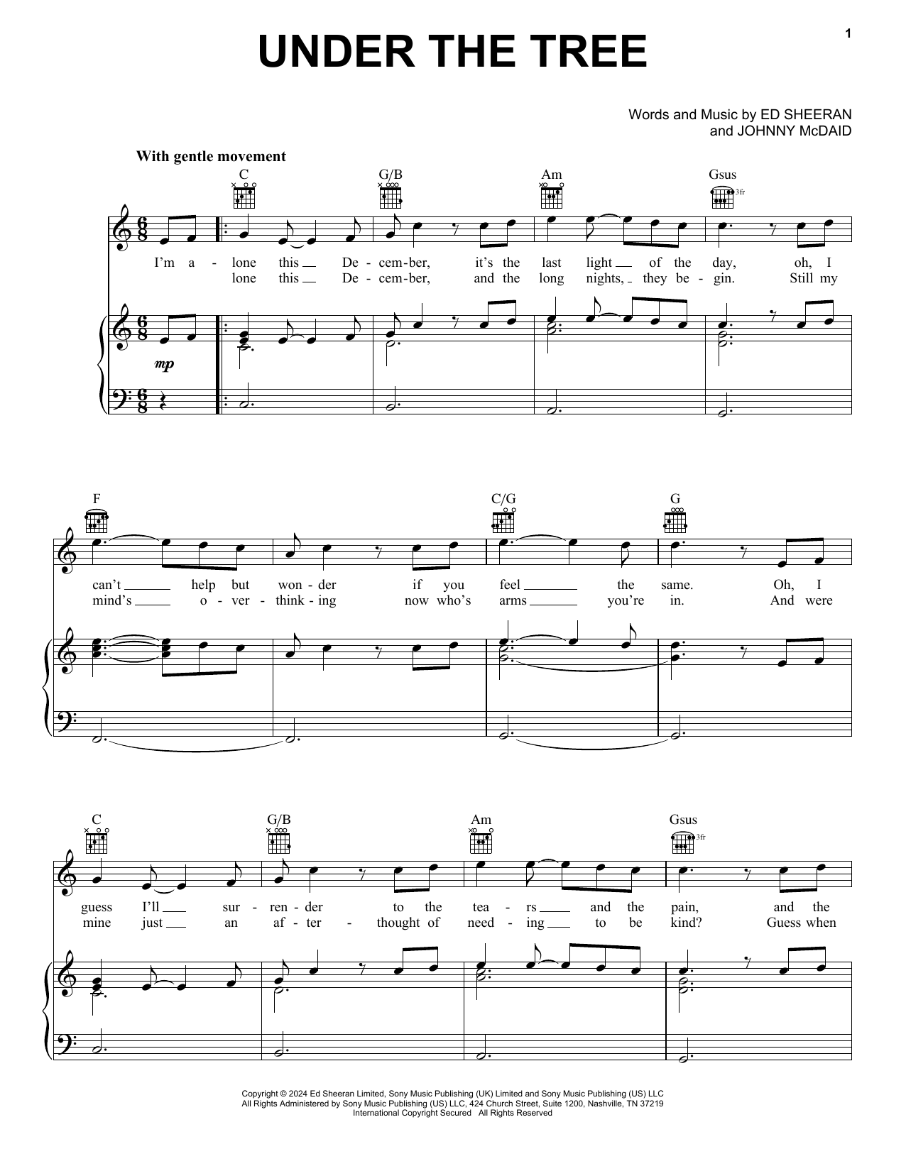 Ed Sheeran Under The Tree (from That Christmas) sheet music notes and chords arranged for Piano, Vocal & Guitar Chords (Right-Hand Melody)