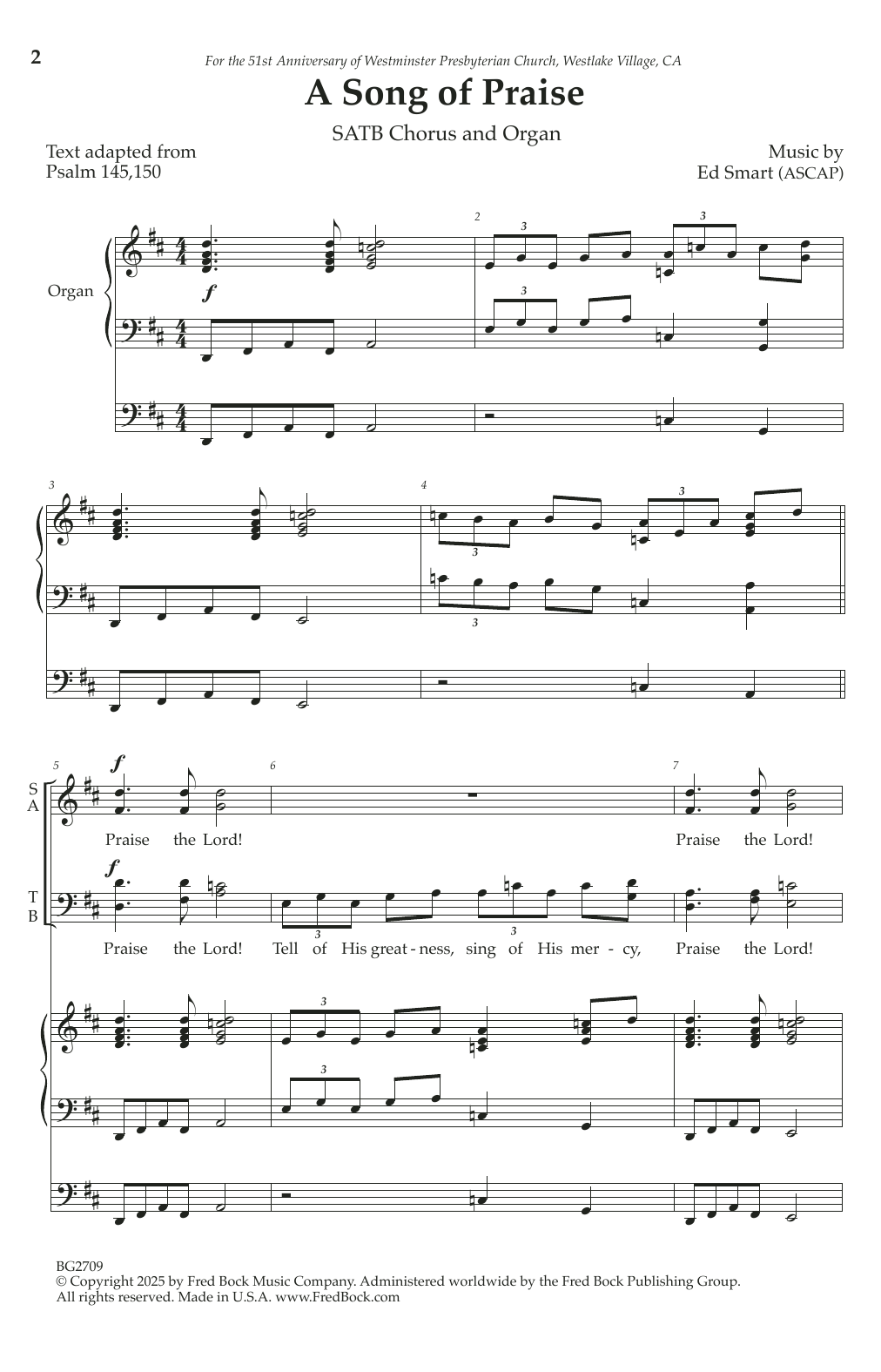 Ed Smart A Song Of Praise sheet music notes and chords arranged for SATB Choir