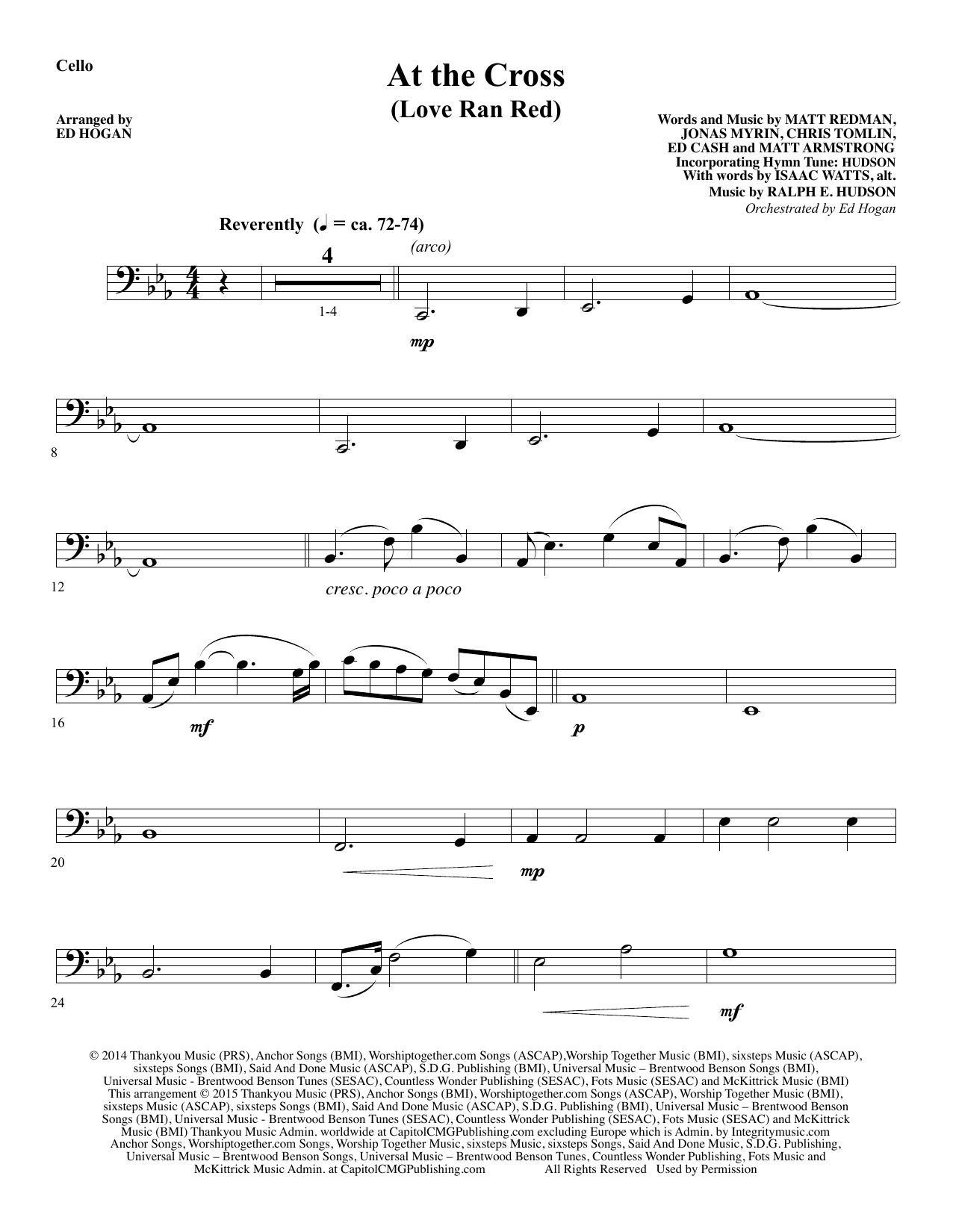 Ed Hogan At the Cross - Cello sheet music notes and chords arranged for Choir Instrumental Pak