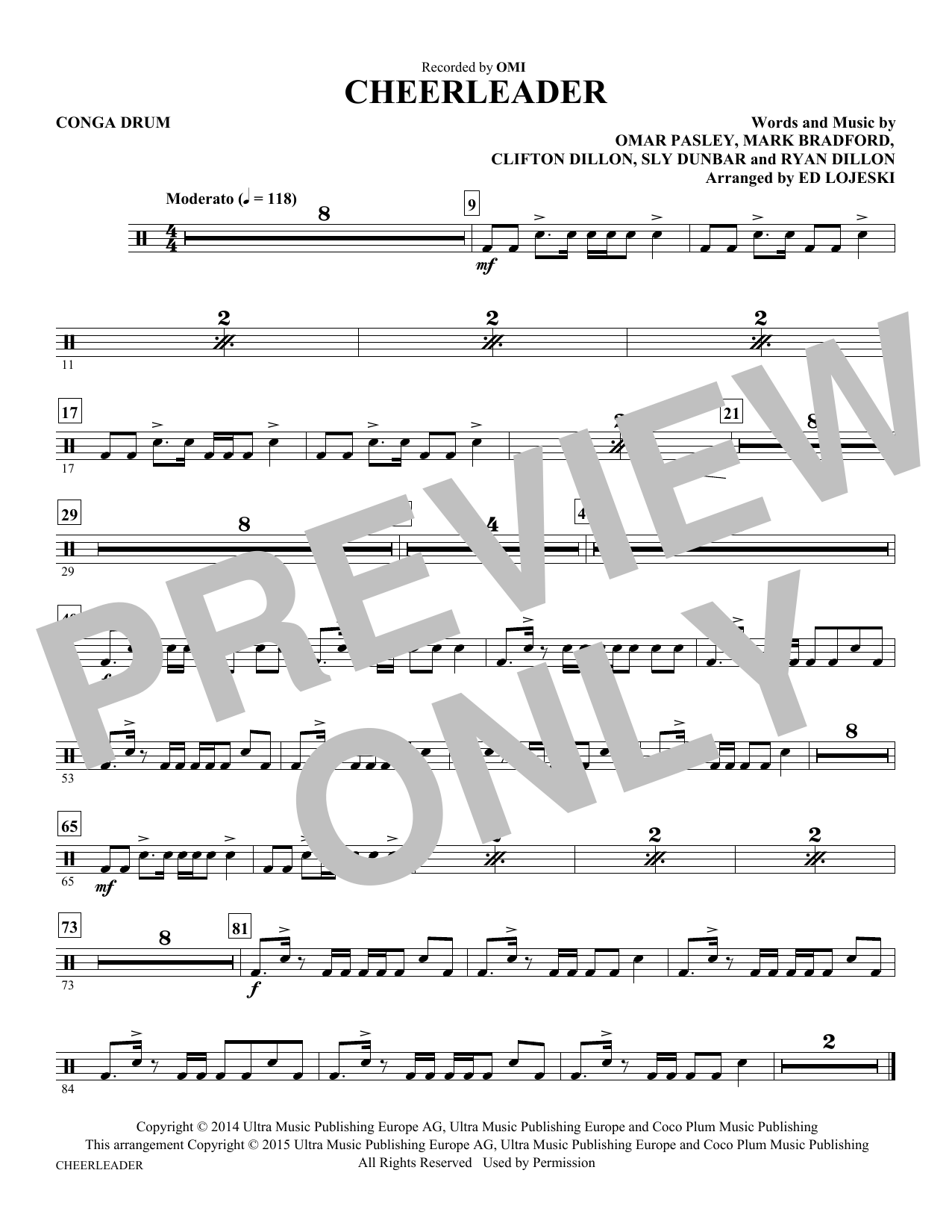 Ed Lojeski Cheerleader - Congas sheet music notes and chords arranged for Choir Instrumental Pak