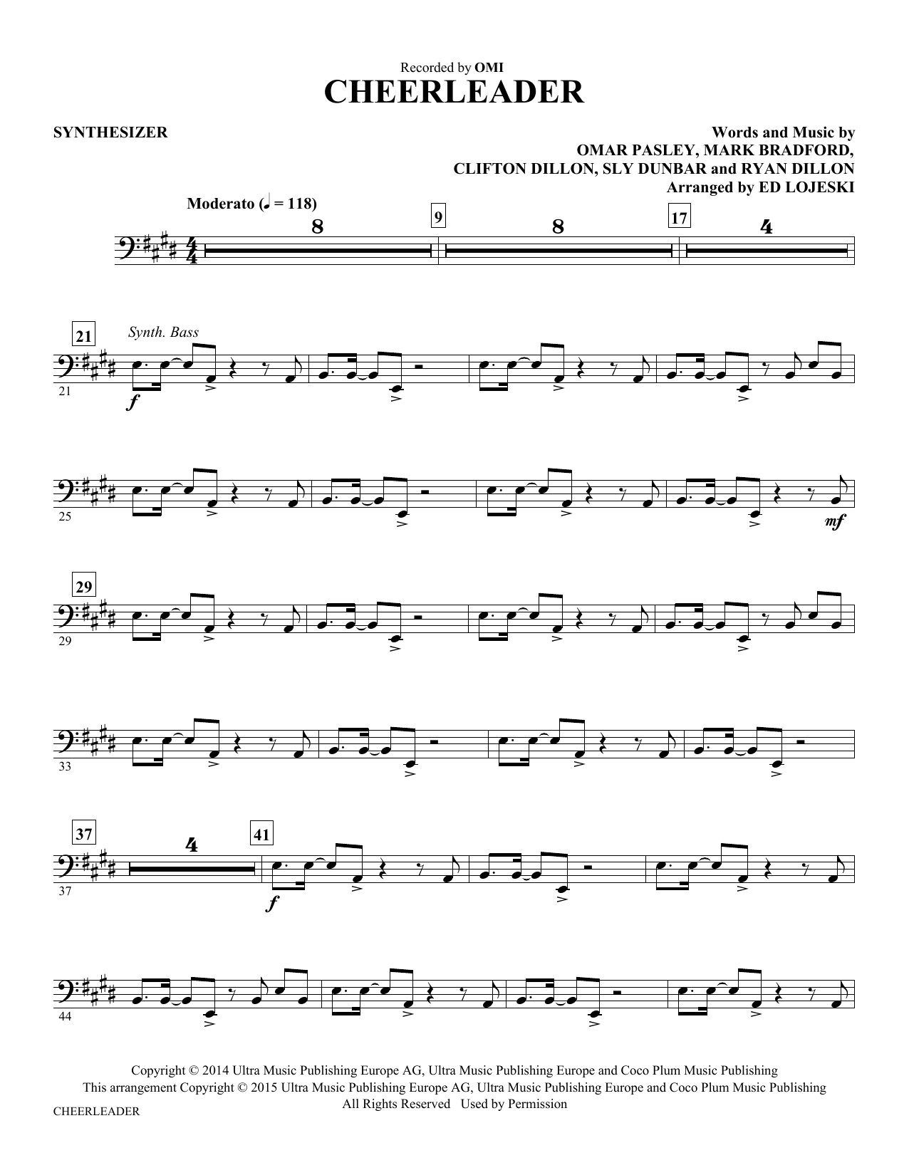 Ed Lojeski Cheerleader - Synthesizer sheet music notes and chords arranged for Choir Instrumental Pak