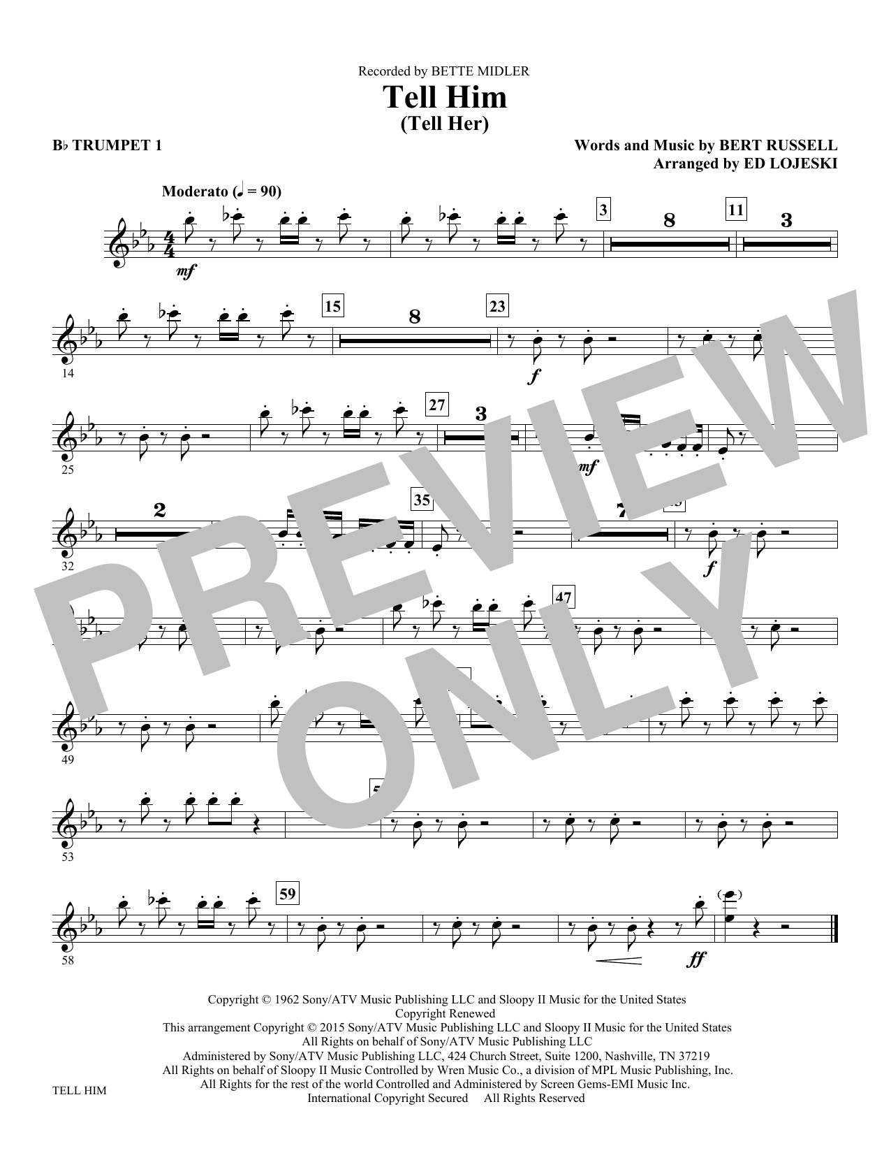 Ed Lojeski Tell Him (Tell Her) - Bb Trumpet 1 sheet music notes and chords. Download Printable PDF.