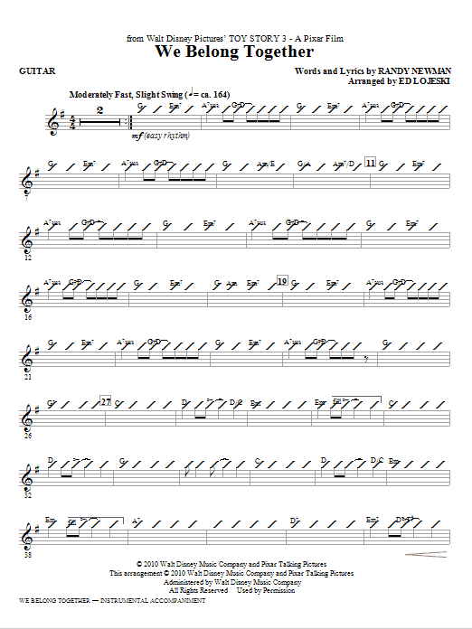 Ed Lojeski We Belong Together (from Toy Story 3) - Guitar sheet music notes and chords. Download Printable PDF.