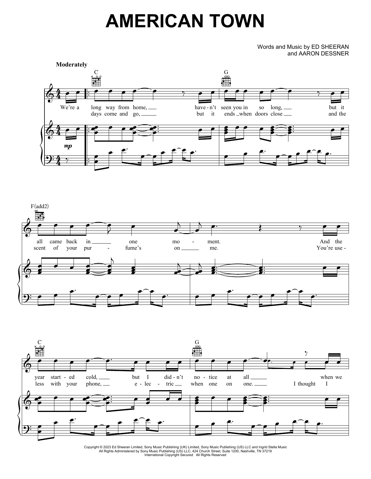 Ed Sheeran American Town sheet music notes and chords arranged for Piano, Vocal & Guitar Chords (Right-Hand Melody)