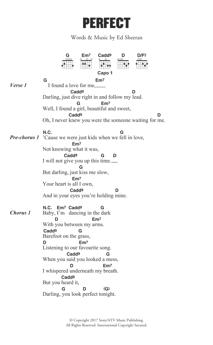 Ed Sheeran Perfect sheet music notes and chords. Download Printable PDF.
