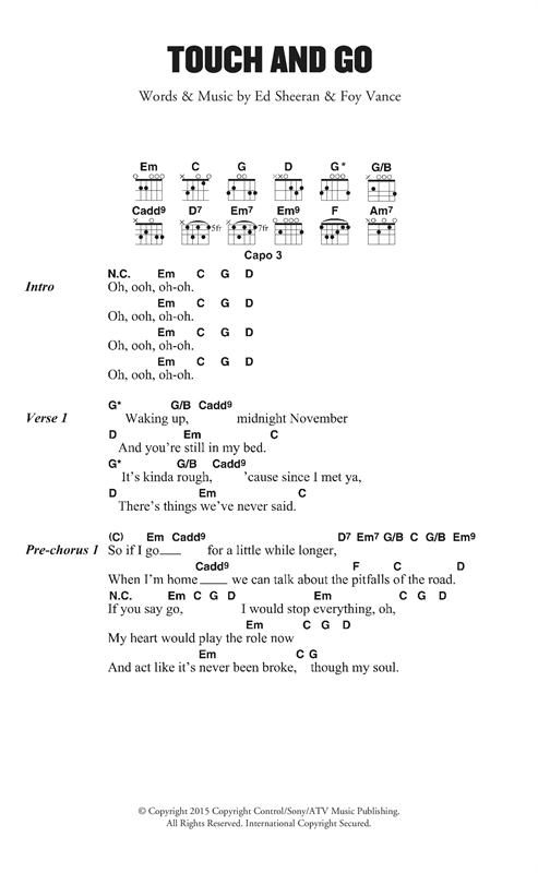 Ed Sheeran Touch And Go sheet music notes and chords arranged for Guitar Chords/Lyrics