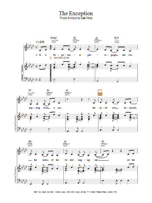 Eddi Reader The Exception sheet music notes and chords arranged for Piano, Vocal & Guitar Chords