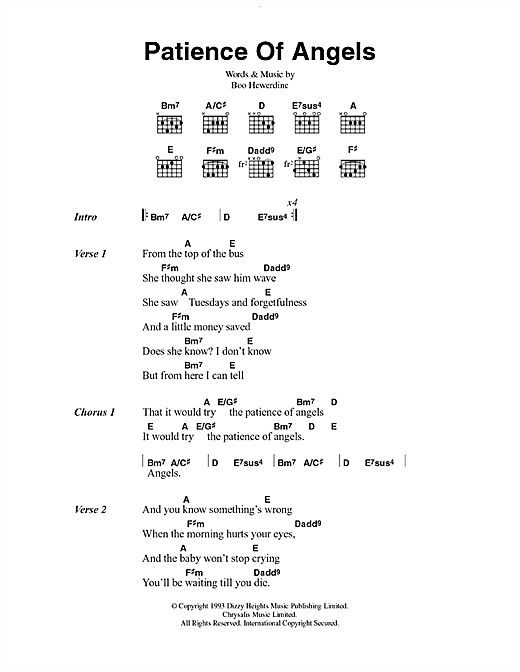Eddi Reader Patience Of Angels sheet music notes and chords arranged for Guitar Chords/Lyrics