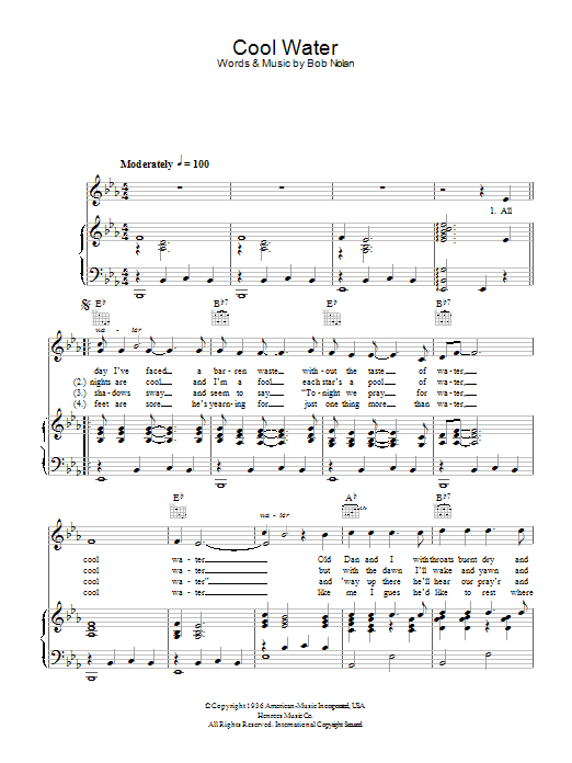 Eddie Arnold Cool Water sheet music notes and chords arranged for Piano, Vocal & Guitar Chords