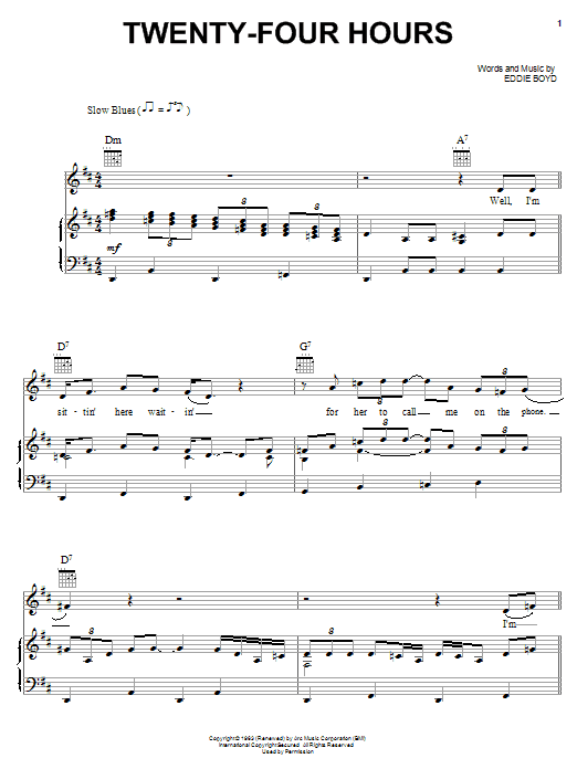 Eddie Boyd Twenty-Four Hours sheet music notes and chords arranged for Piano, Vocal & Guitar Chords (Right-Hand Melody)